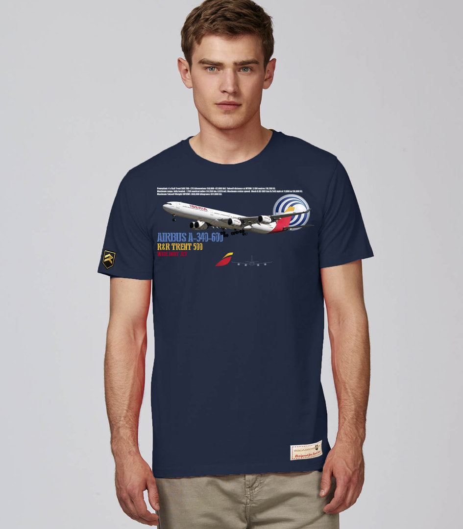 Camiseta Airbus A340 Iberia PREMIUM color azul marino - Aviación civil
