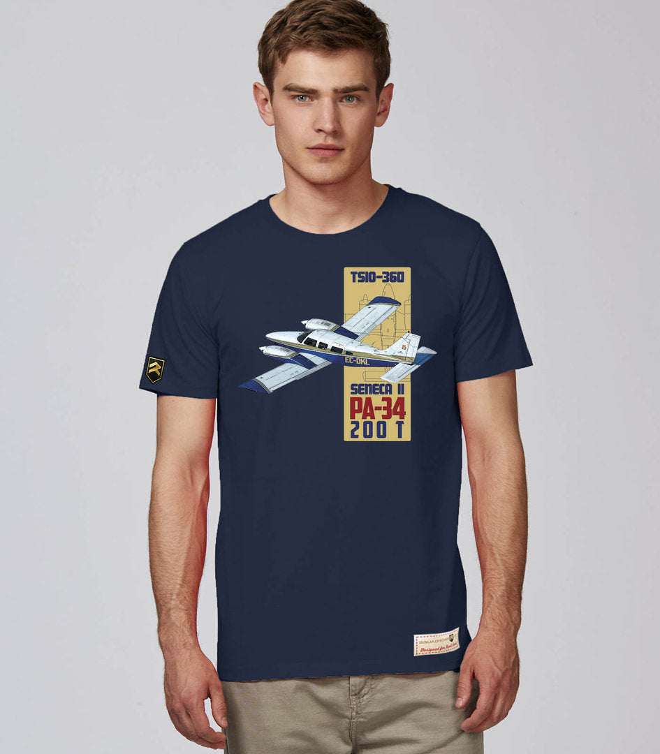 Camiseta Piper Seneca II PA-34 Premium azul marino - Escuadrones®
