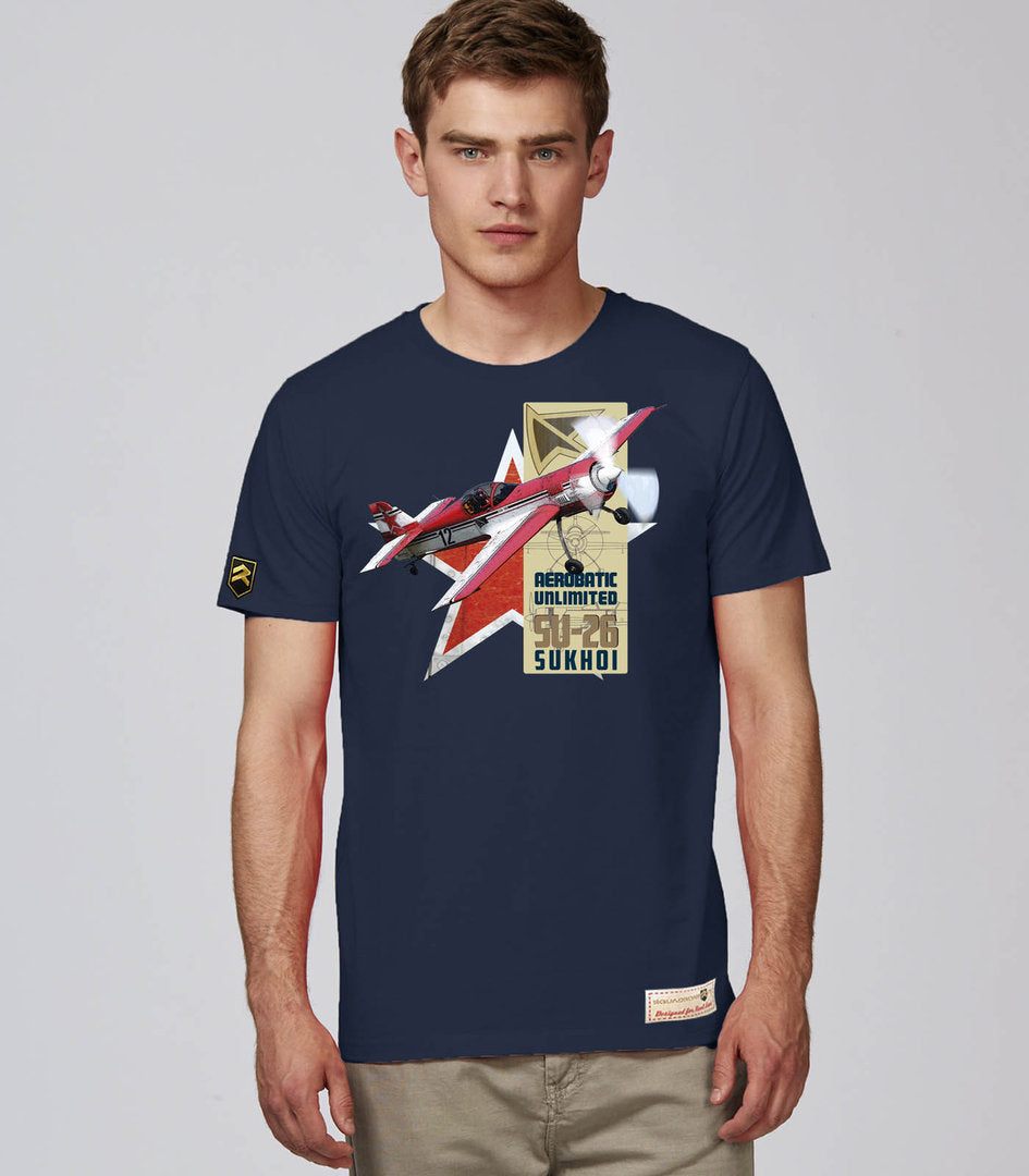 Camiseta Sukhoi Su-26 PREMIUM color azul marino - Vuelo acrobático
