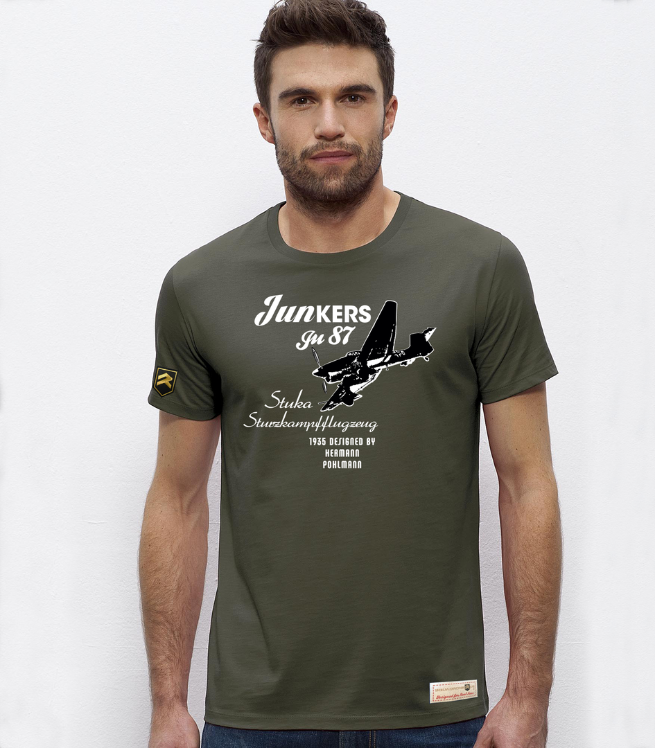 Camiseta Junkers Ju 87 Stuka Luftwaffe WWII Premium caqui - Diseño bombardero picado grito Jericó
