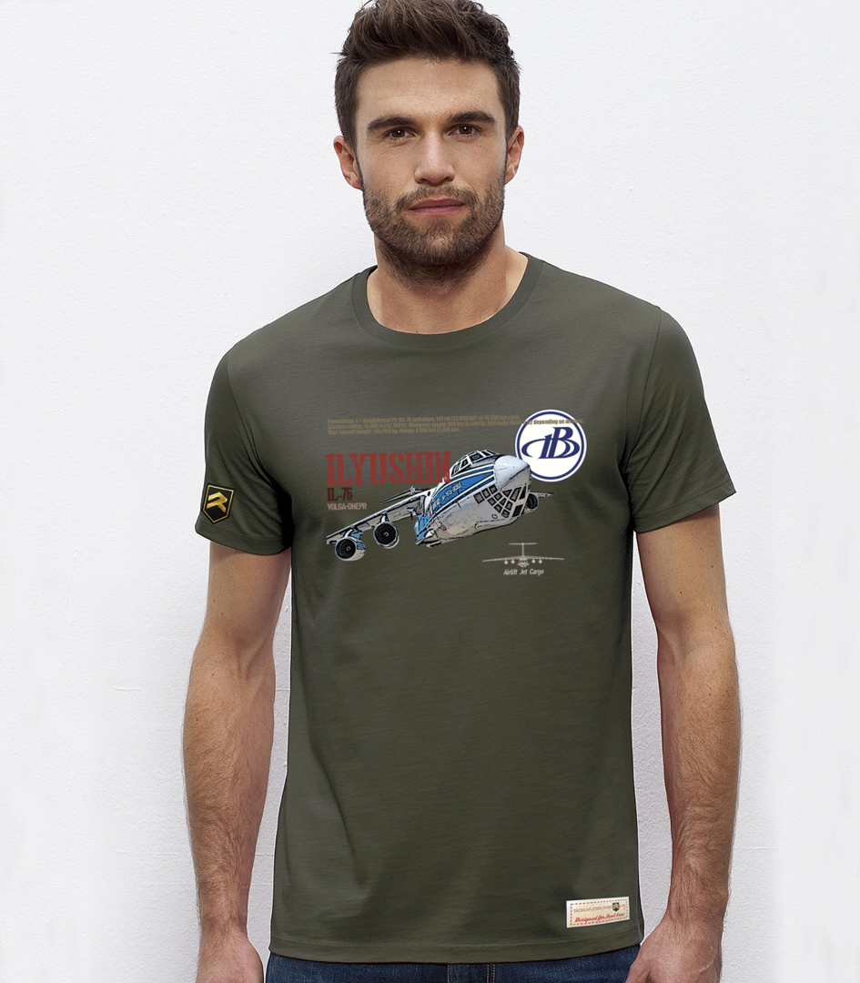 Camiseta Ilyushin IL-76 Volga-Dnepr premium caqui - Aviación cargo cuatro turbofanes
