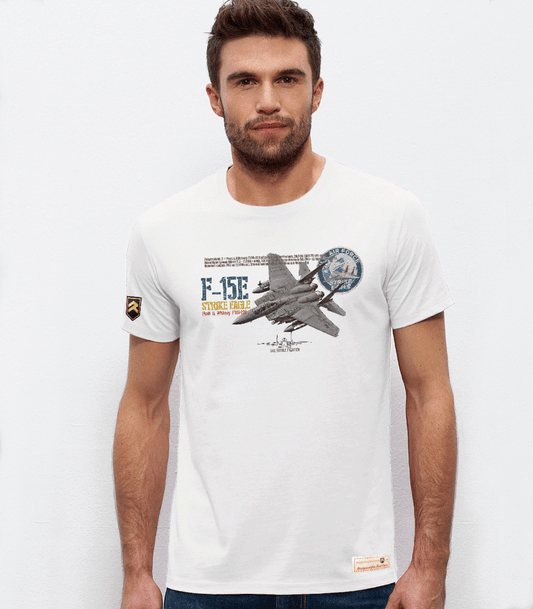 Camiseta F-15E Strike Eagle premium blanca - Caza bombardero USAF biplaza

