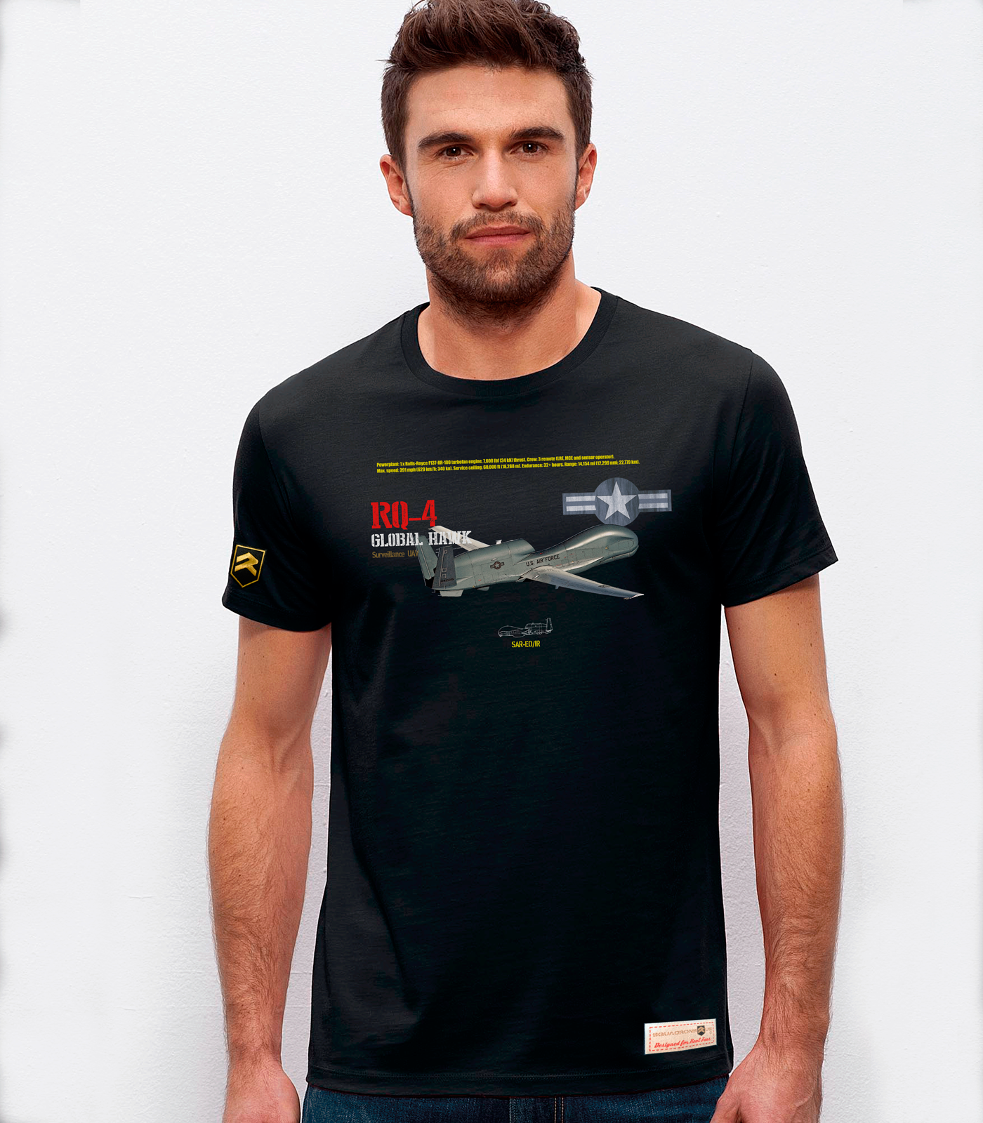 Camiseta RQ-4 Global Hawk USAF Premium negra - Dron de reconocimiento estratégico

