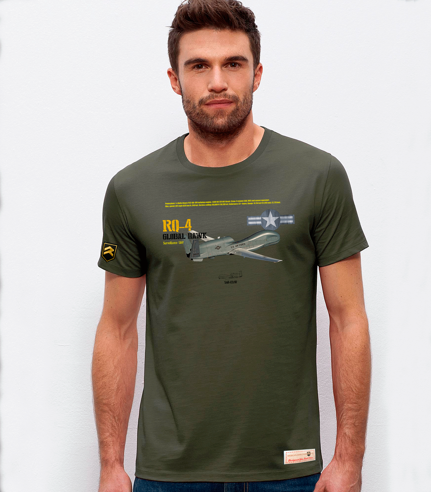 Camiseta RQ-4 Global Hawk USAF Premium oliva - Reconocimiento ISR aviación militar
