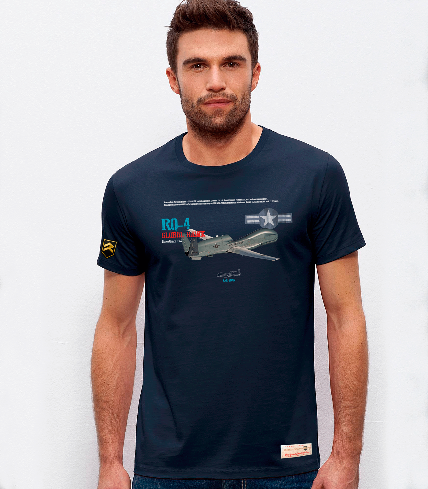 Camiseta RQ-4 Global Hawk USAF Premium azul marino - Aviación militar UAV
