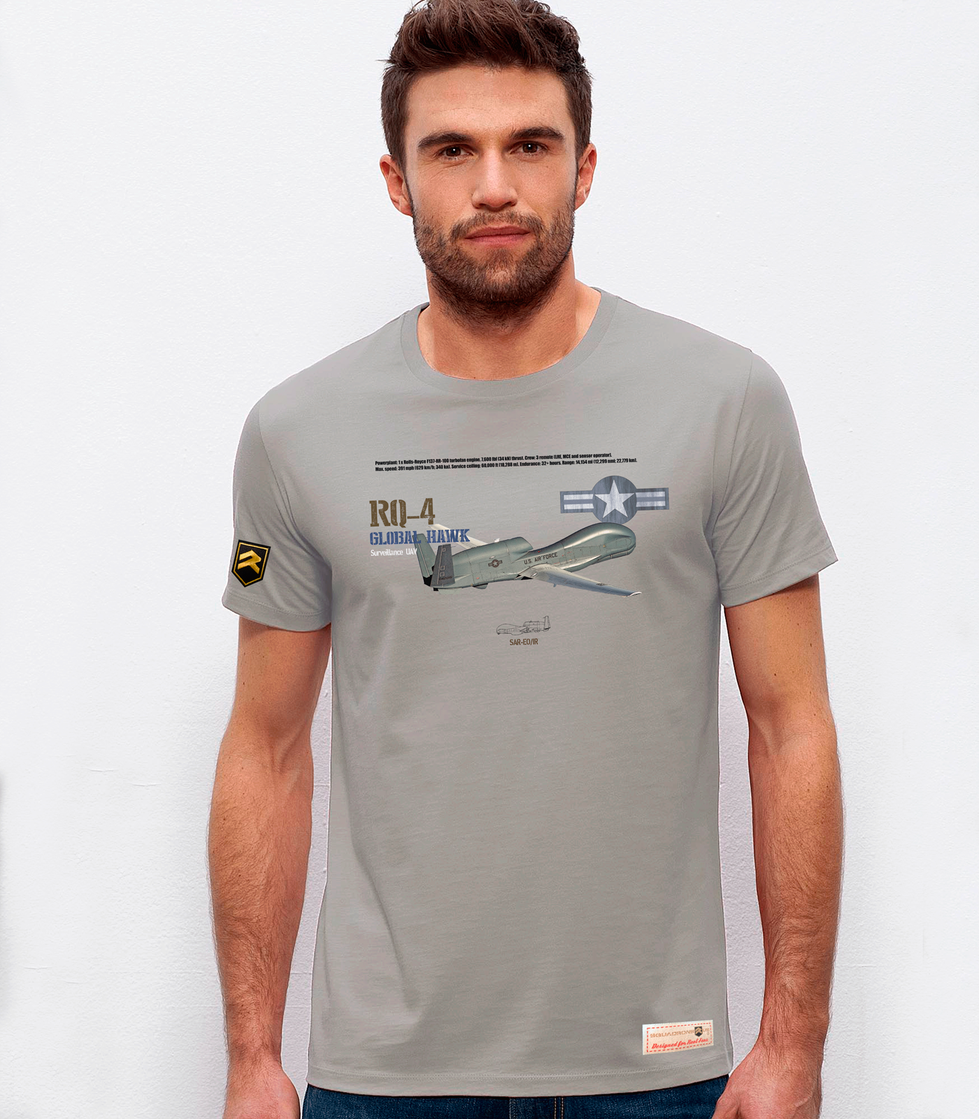 Camiseta RQ-4 Global Hawk USAF Premium gris vigoré - Sistema aéreo no tripulado USAF

