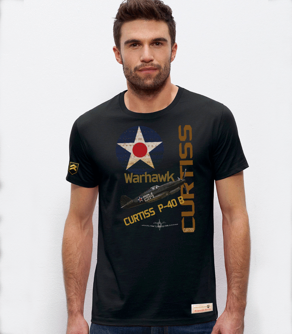 Camiseta militar Curtiss P-40 Warhawk USAF WWII Premium - Diseño icónico Flying Tigers boca tiburón
