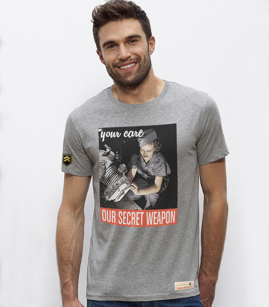 Camiseta militar WWII Spitfire MK5 RAF Premium color gris - Diseño exclusivo aviación Segunda Guerra Mundial