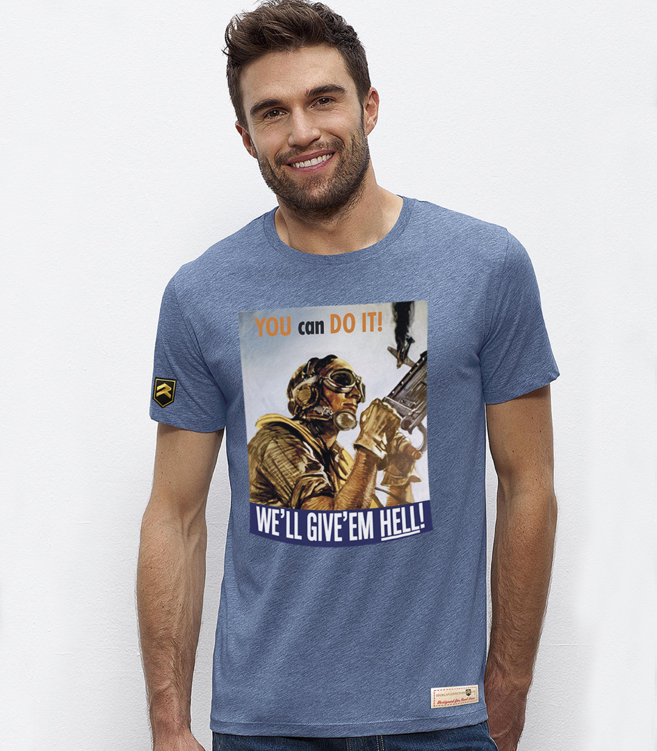 Camiseta "We Can Do It!" Rosie the Riveter WWII Premium azul jaspeado - Diseño icónico empoderamiento femenino
