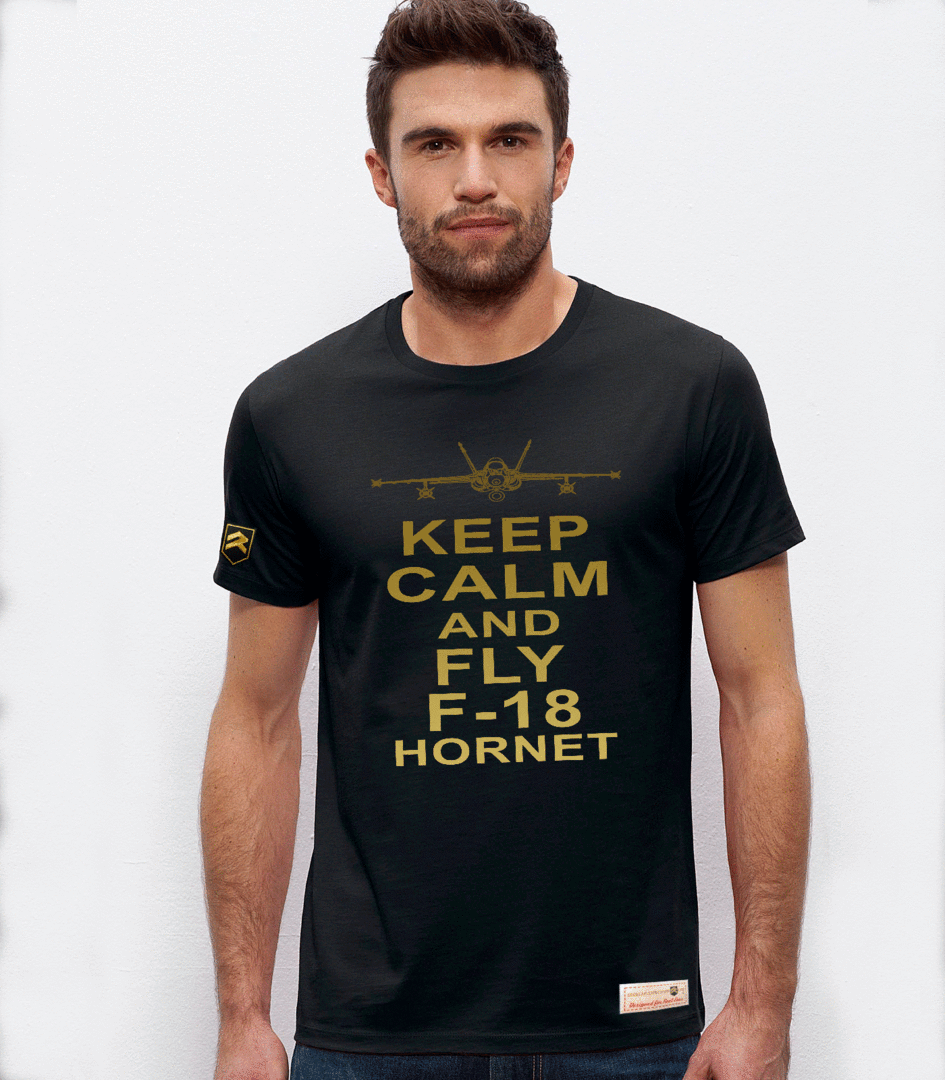 Camiseta militar F-18 Hornet KEEP CALM premium negra - Algodón orgánico certificado OCS aviación