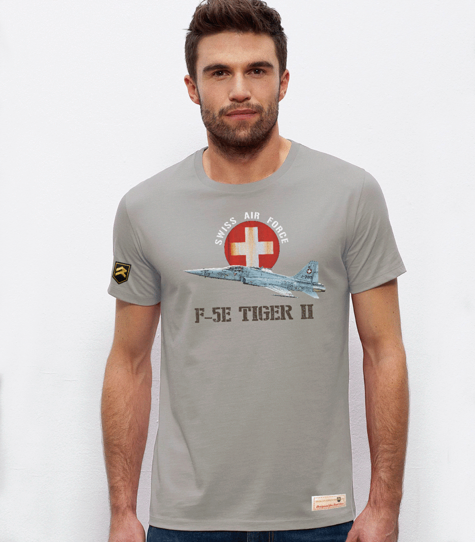 Camiseta PREMIUM F-5 Tiger II Swiss Air Force gris - El caza ligero más longevo de la aviación suiza
