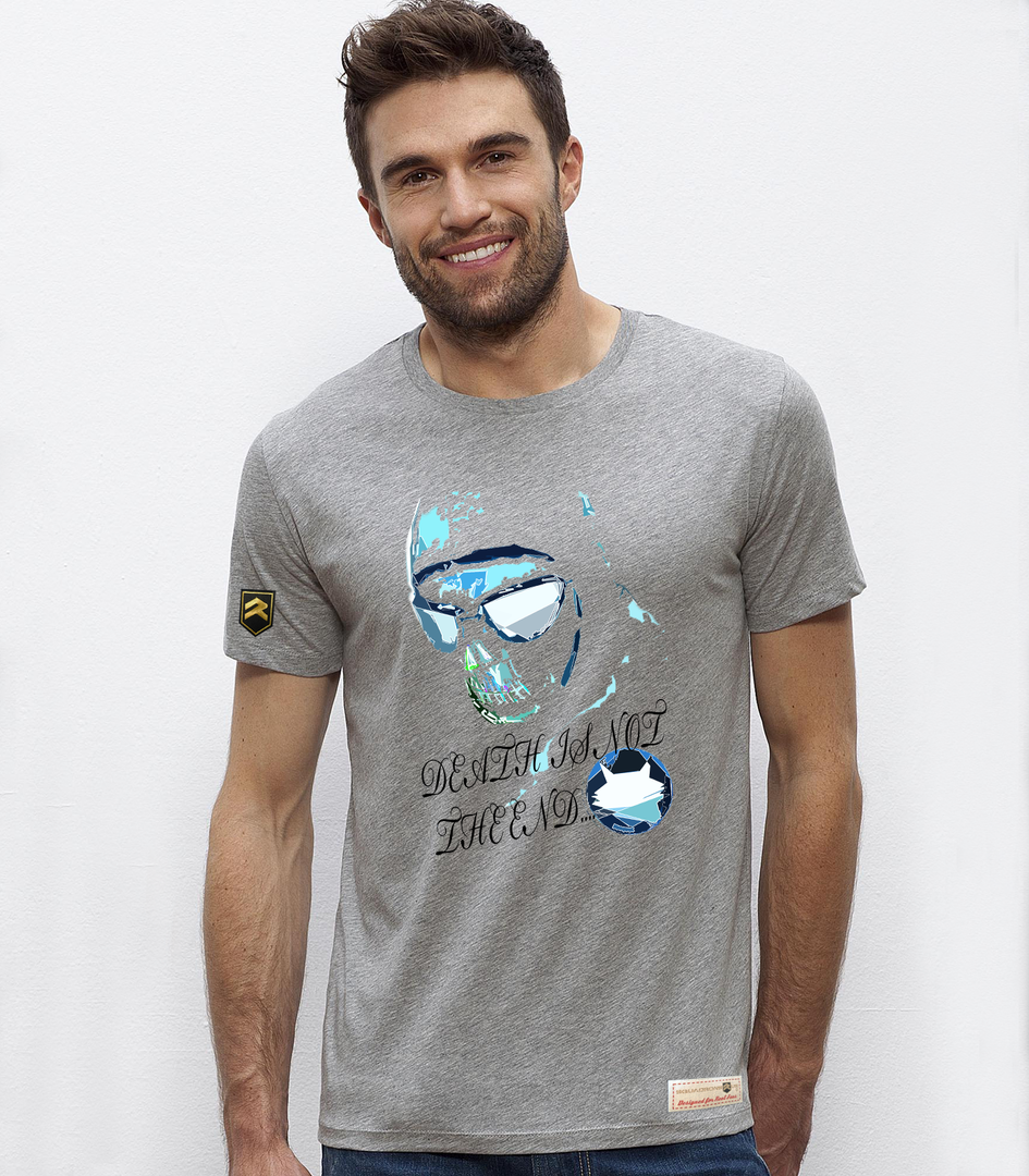 Camiseta premium Skull Pilots Invert gris jaspeado - Diseño minimalista de aviación militar Colección COLO
