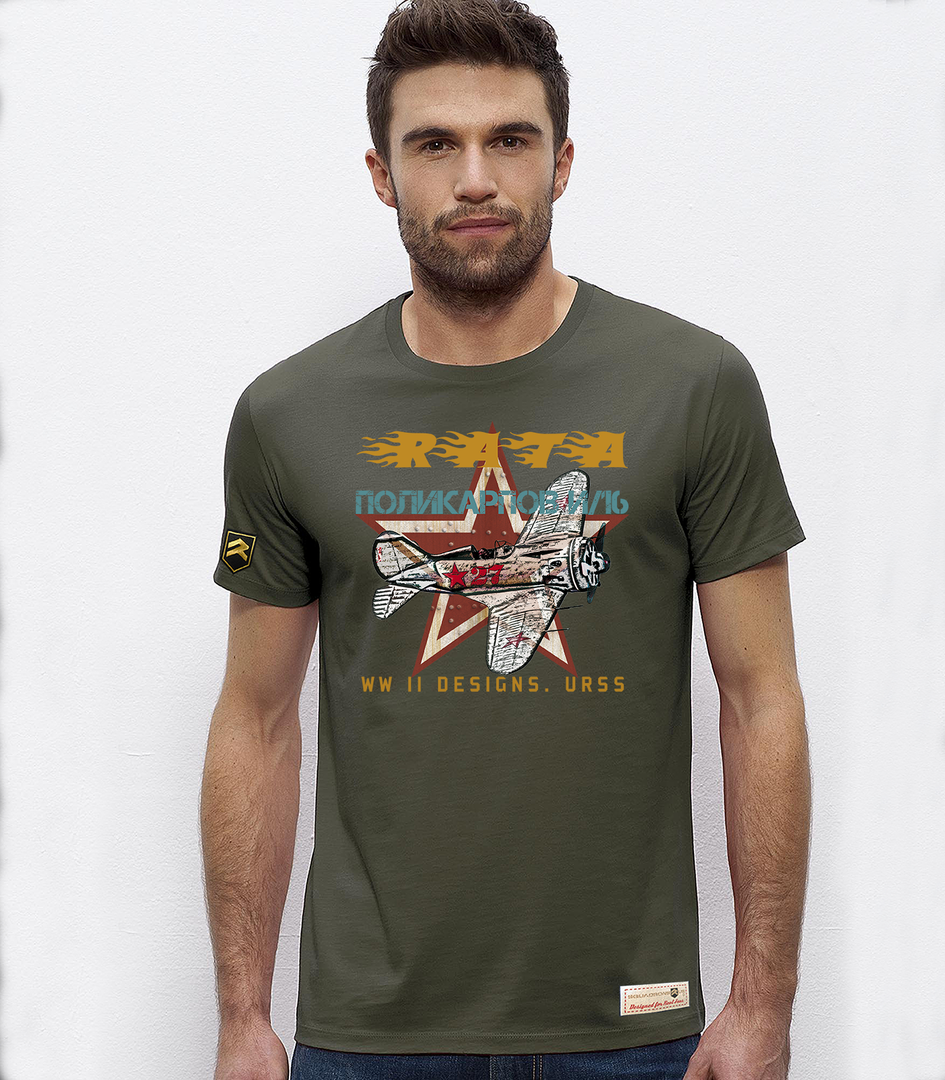 Camiseta militar I-16 RATA Polikarpov WWII Premium color caqui - Primer caza monoplano moderno aviación soviética