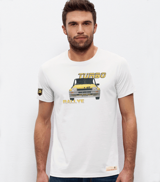 Camiseta Renault 5 Turbo Rally color blanco - Diseño vintage rally clásico algodón orgánico OCS
