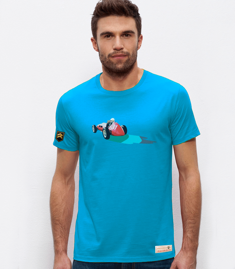 Camiseta Maserati Grand Prix color azur - Diseño vintage Fórmula 1 algodón orgánico OCS

