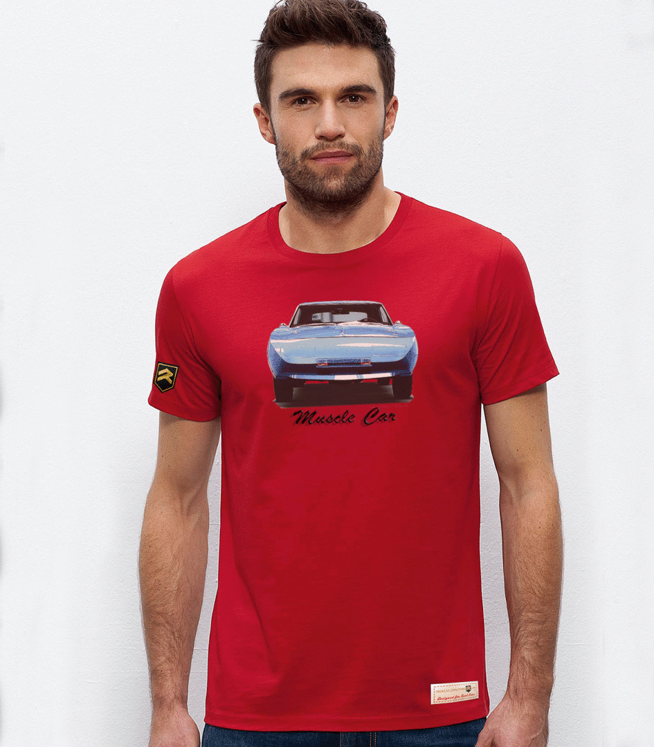 Camiseta Muscle Car I color rojo - Diseño vintage muscle car americano algodón orgánico OCS