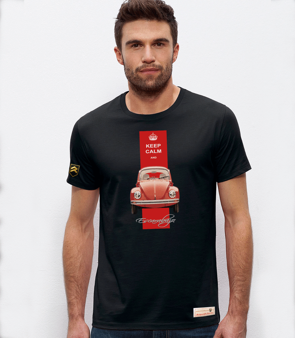 Camiseta R4 Keep Calm color negro - Diseño vintage Renault 4 algodón orgánico OCS
