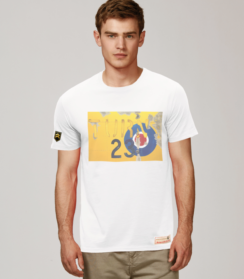 Camiseta militar premium Rusty RAF Yellow 23 - Diseño vintage Royal Air Force británica, color blanco
