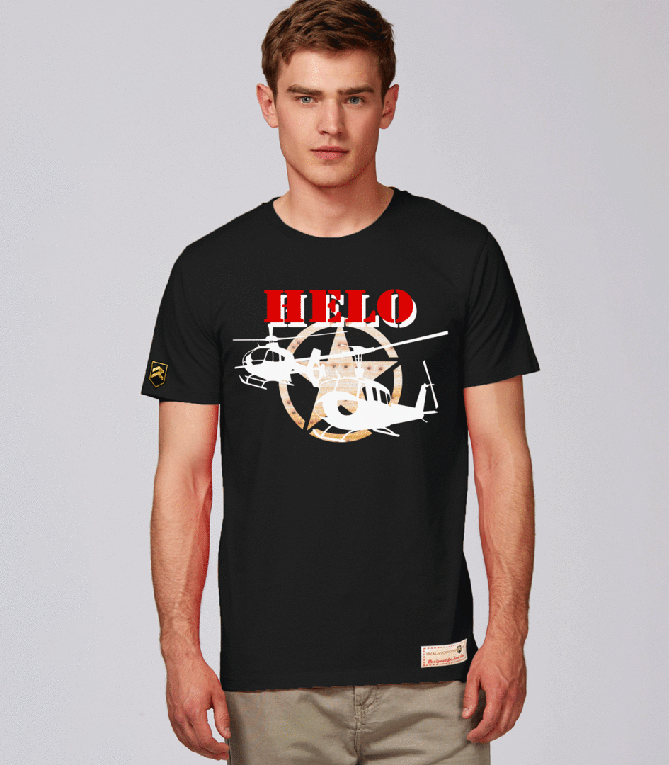 Camiseta militar ARMY HELO - Fotografía aeronáutica helicóptero ejército, color negro
