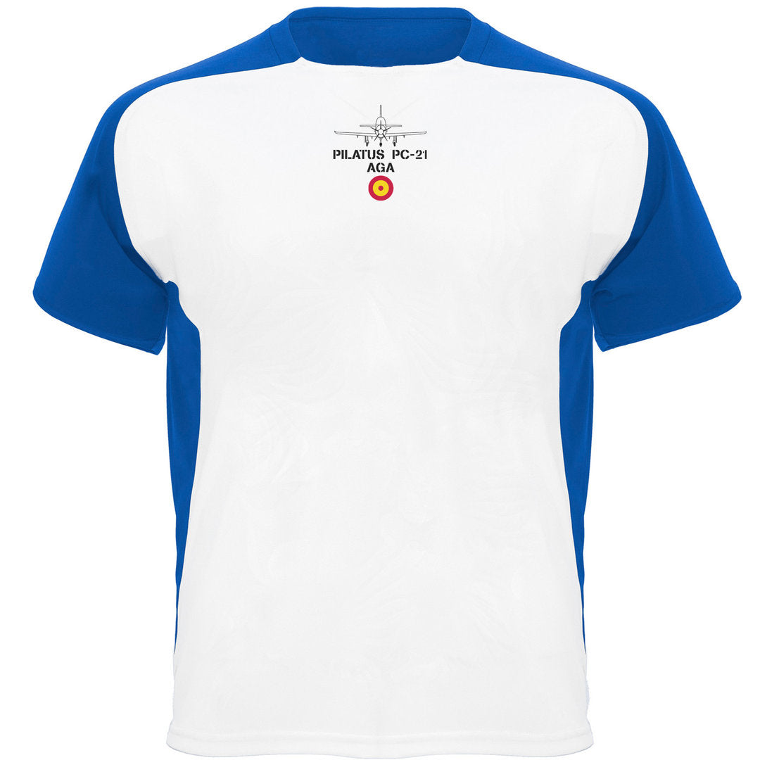 Camiseta técnica Pilatus PC-21 blanco royal - vista frontal Academia General del Aire

