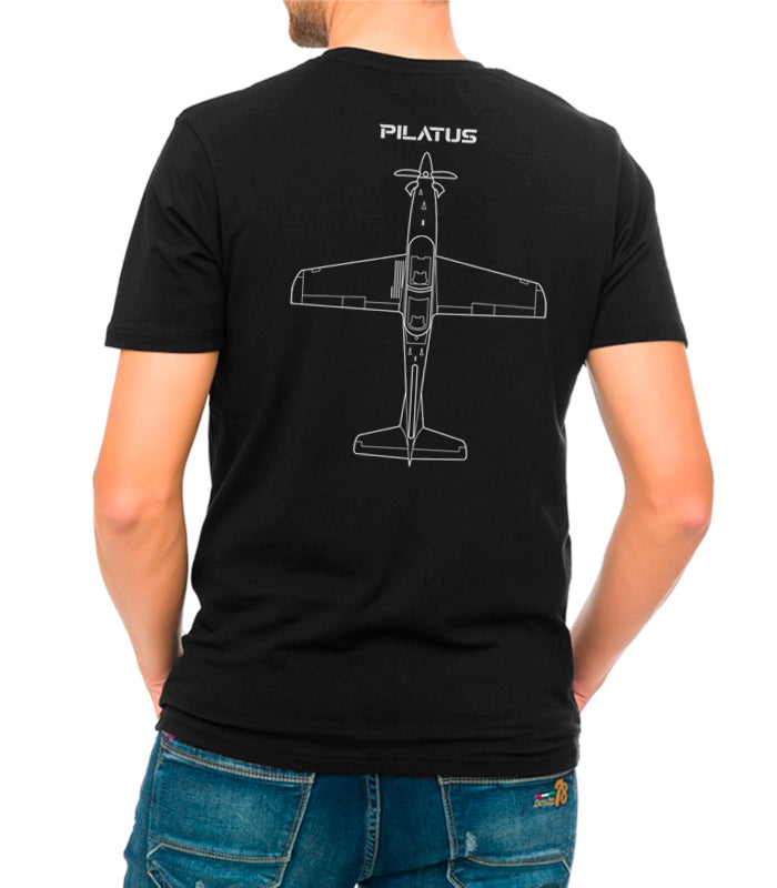 Camiseta militar Pilatus vista trasera PC-21 AGA color Azul Marino - Diseño exclusivo aviación entrenamiento
