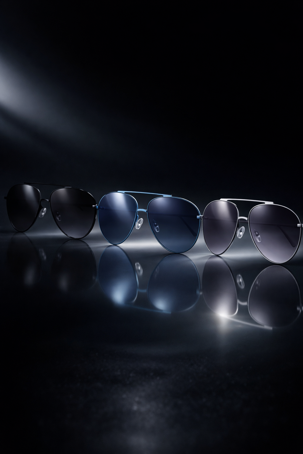 Gafas aviador Hudson imagen alternativa tres modelos PilotVisual 61 en negro con doble puente metálico y lentes degradadas

