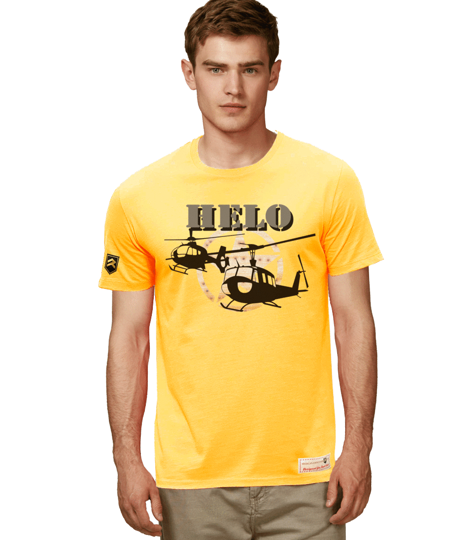 Camiseta militar ARMY HELO - Fotografía aeronáutica helicóptero ejército, color amarillo
