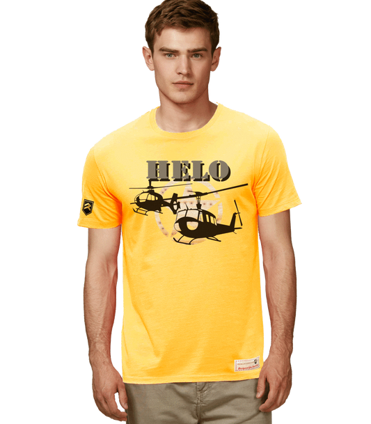 Camiseta militar ARMY HELO - Fotografía aeronáutica helicóptero ejército, color amarillo
