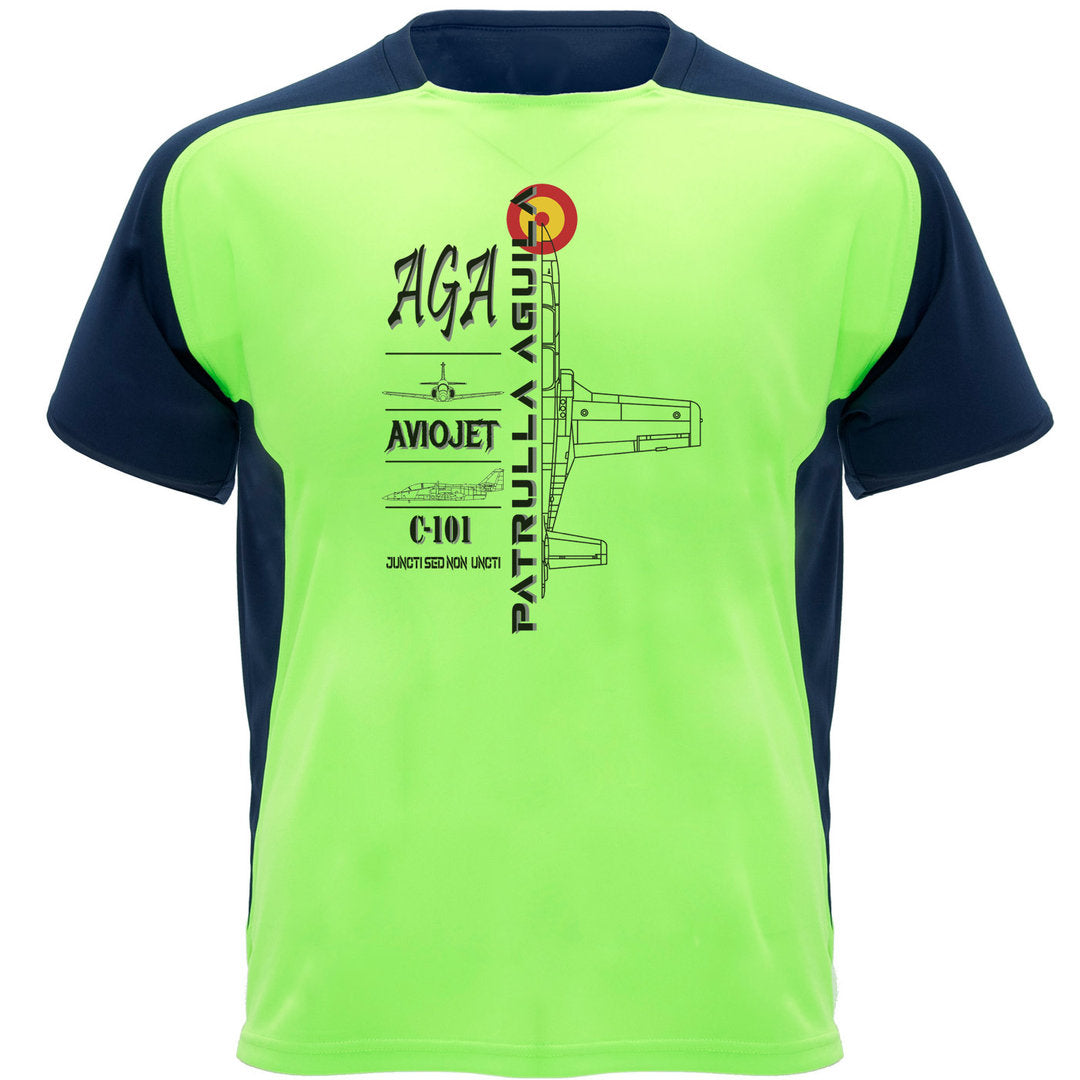 Camiseta técnica verde fluor Patrulla Águila - diseño perfil aeronave
