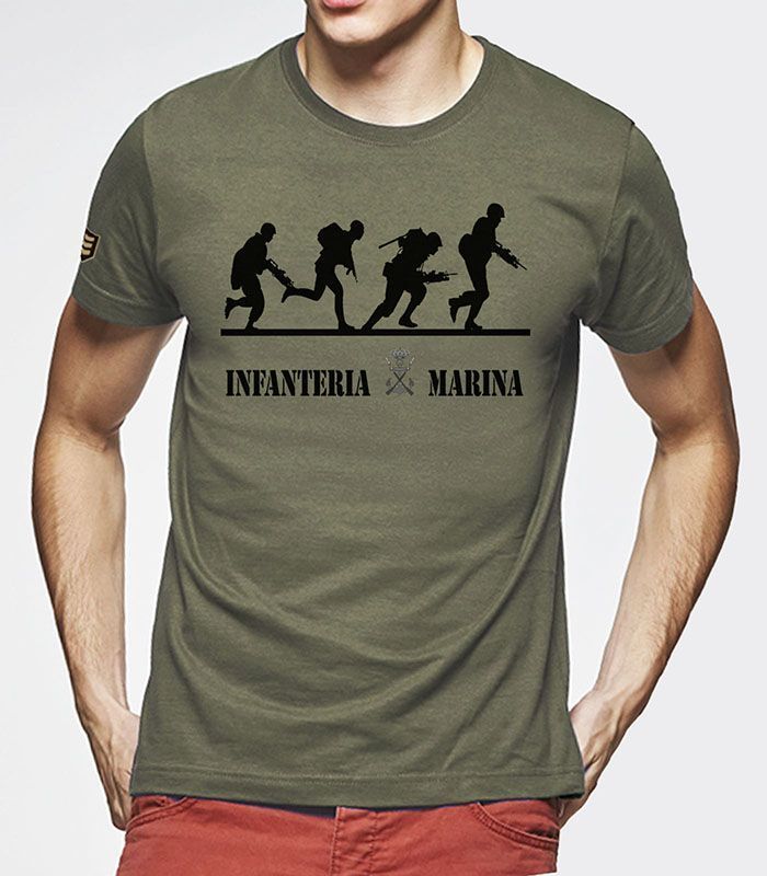 Camiseta Infantería de Marina Corriendo en color caqui - Diseño exclusivo Armada Española
