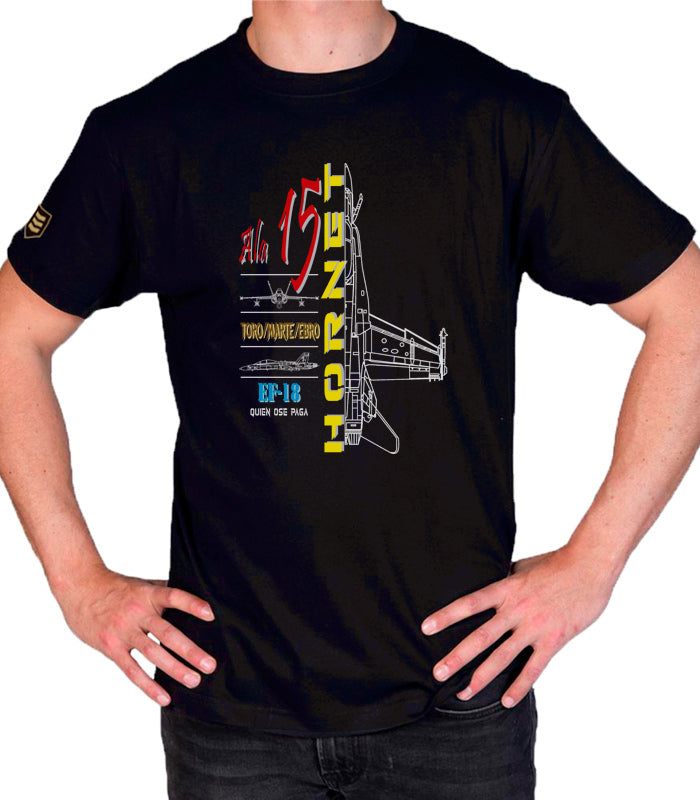Camiseta Ala 15 EF-18 Hornet profile - Color negro vista frontal
