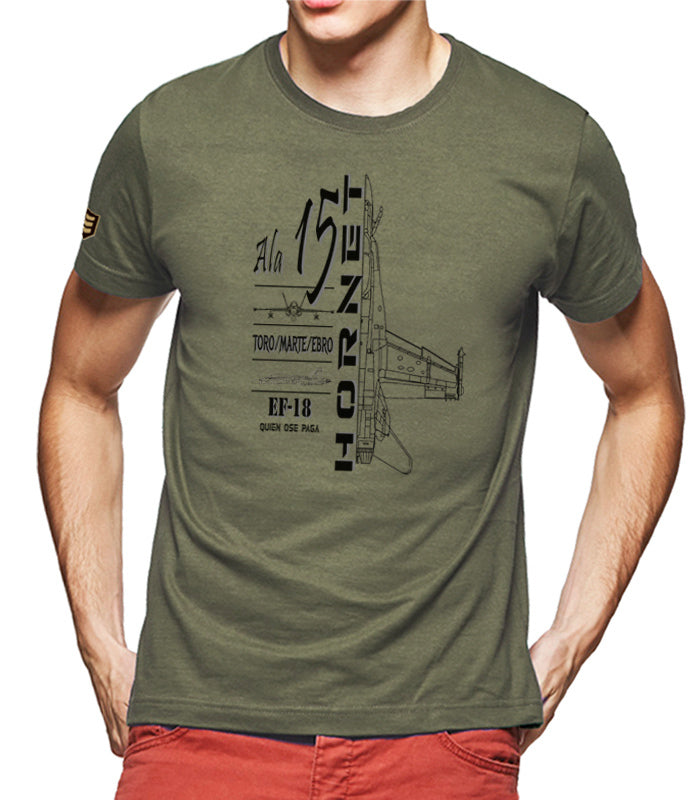 Camiseta Ala 15 EF-18 Hornet profile - Color verde caqui vista frontal
