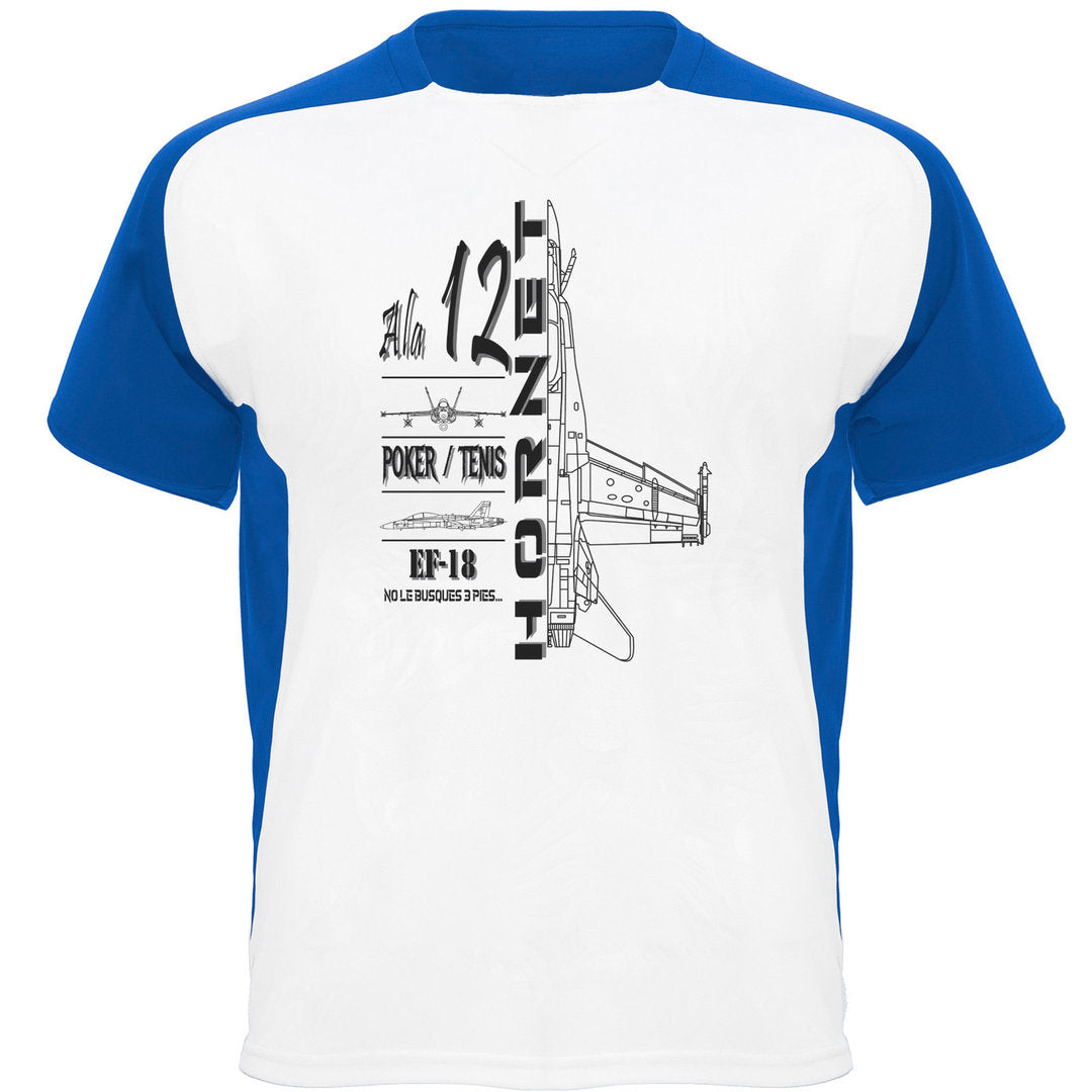 Camiseta tecnica deportiva Ala 12 EF-18 Hornet profile blanca poliester transpirable ranglan bicolor