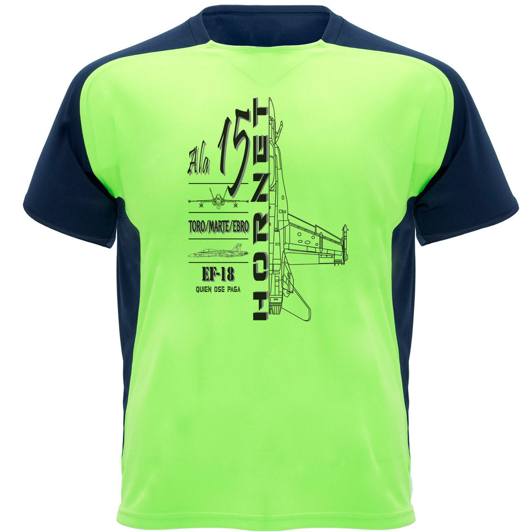 Camiseta técnica Ala 15 EF-18 verde fluor - vista frontal perfil Hornet
