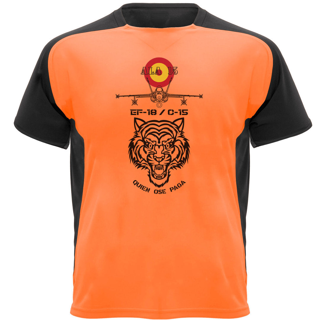 Camiseta técnica Ala 15 Tigre naranja fluor - vista frontal EF-18 Hornet heritage
