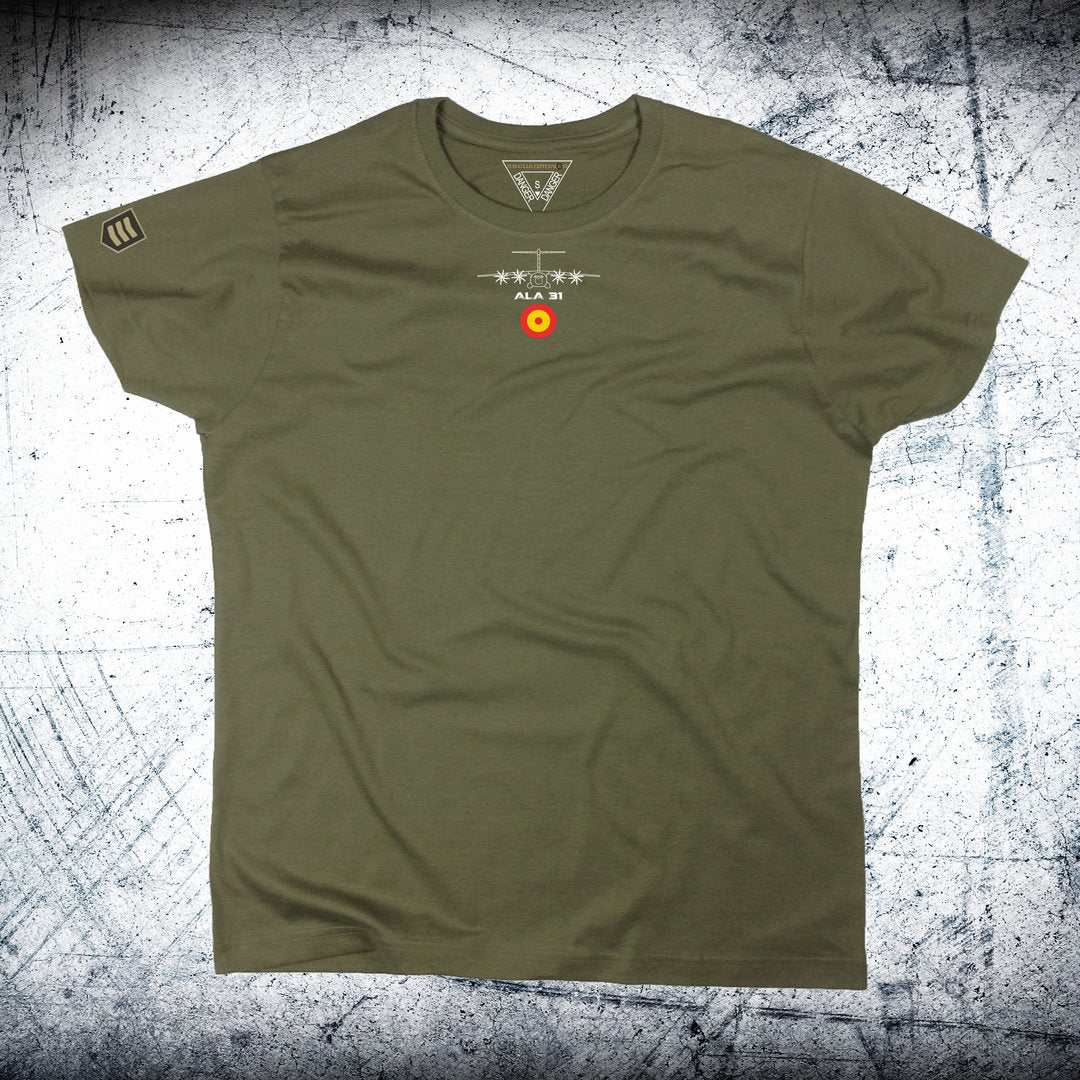 Camiseta Ala 31 A400M Atlas con escarapela y avión en color Caqui - Personalizable gratis con nombre y graduación
