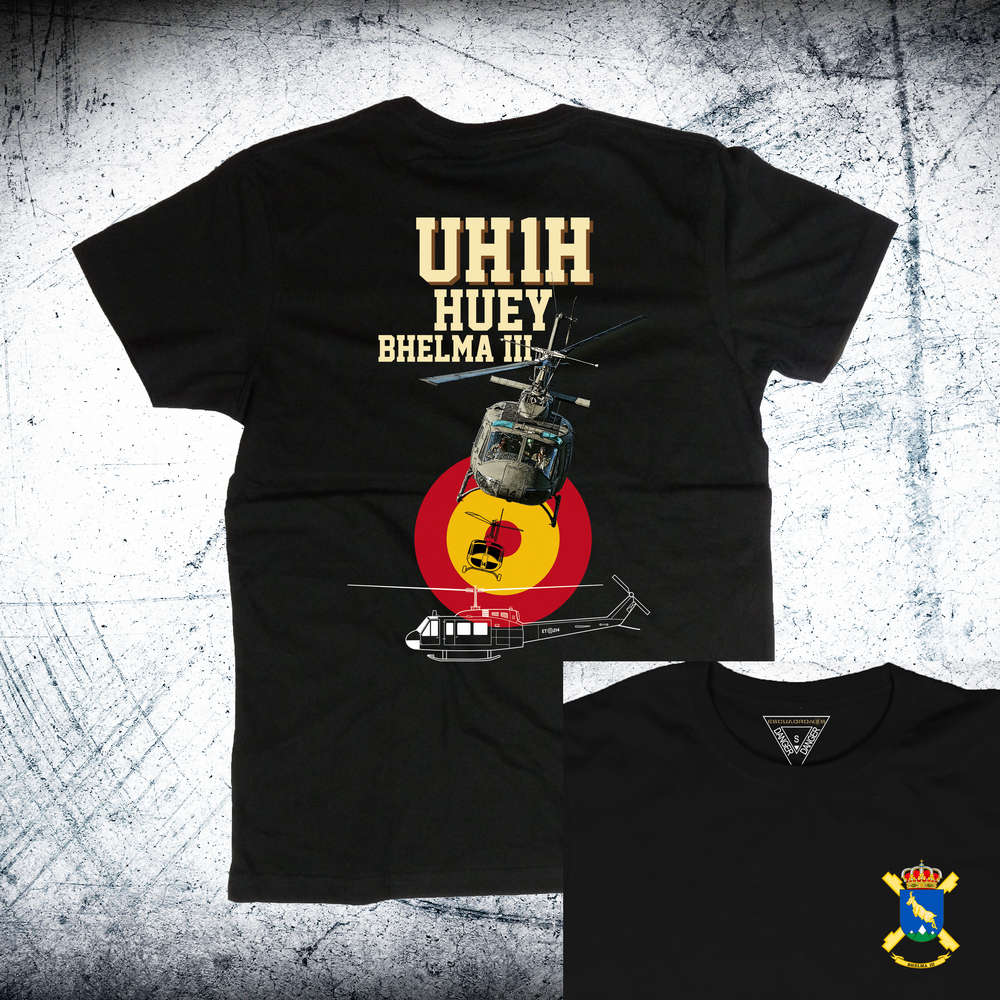 Camiseta BHELMA III Escarapela Trasera color negro - Helicóptero Huey FAMET Ejército de Tierra
