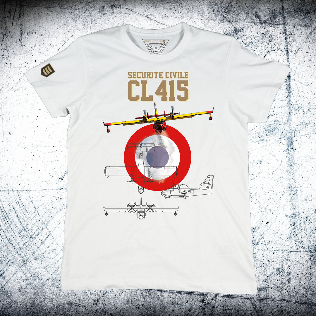 Camiseta Bombardier CL-415 Sécurité Civile Escarapela color blanco - Avión anfibio extinción de incendios
