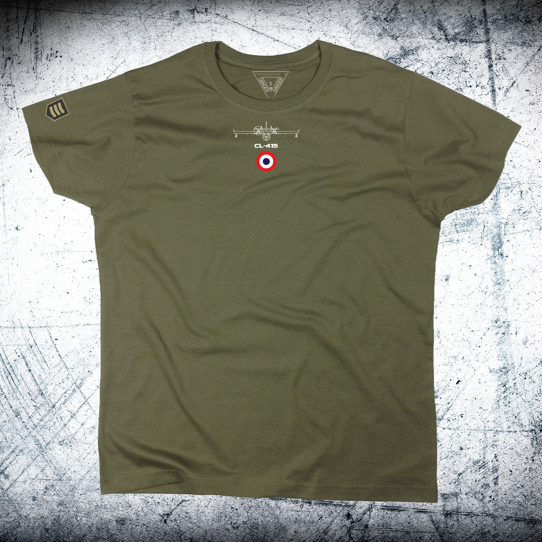 Camiseta BOMBARDIER CL-415 SECURITE CIVILE Escarapela y avión en cuello