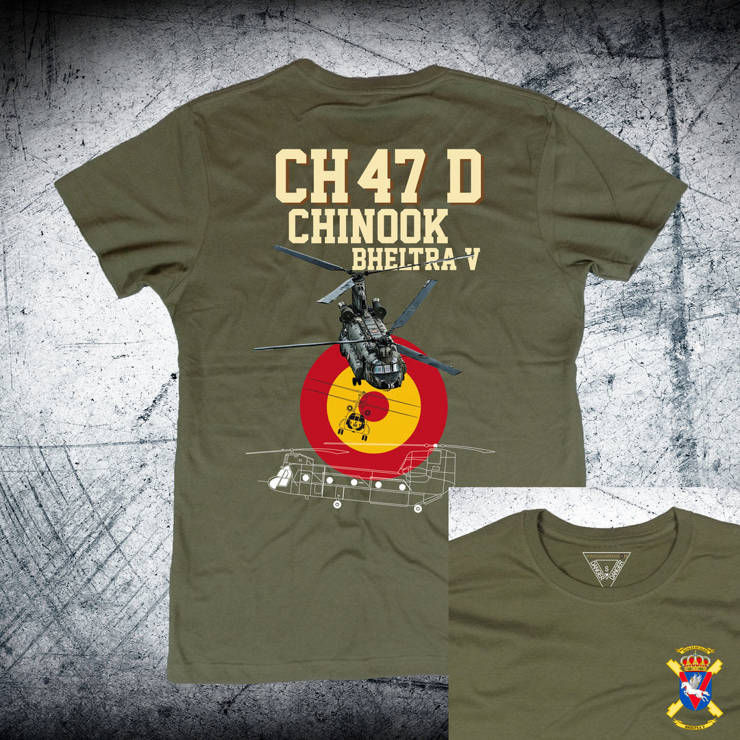 Camiseta CHINOOK BHELTRA V Escarapela Trasera color caqui - Aviación militar helicóptero transporte
