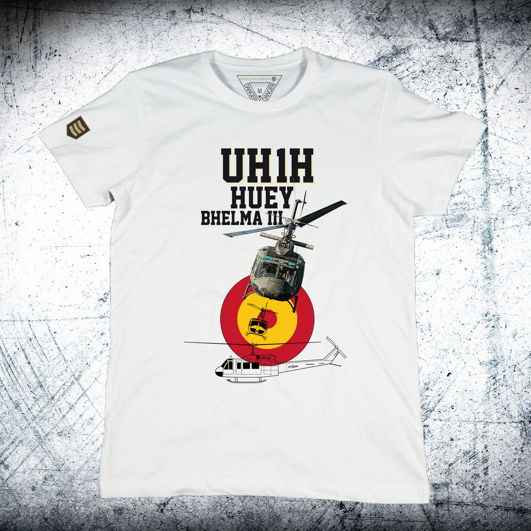 Camiseta HUEY BHELMA III Escarapela color blanco - Helicóptero Huey FAMET Ejército de Tierra
