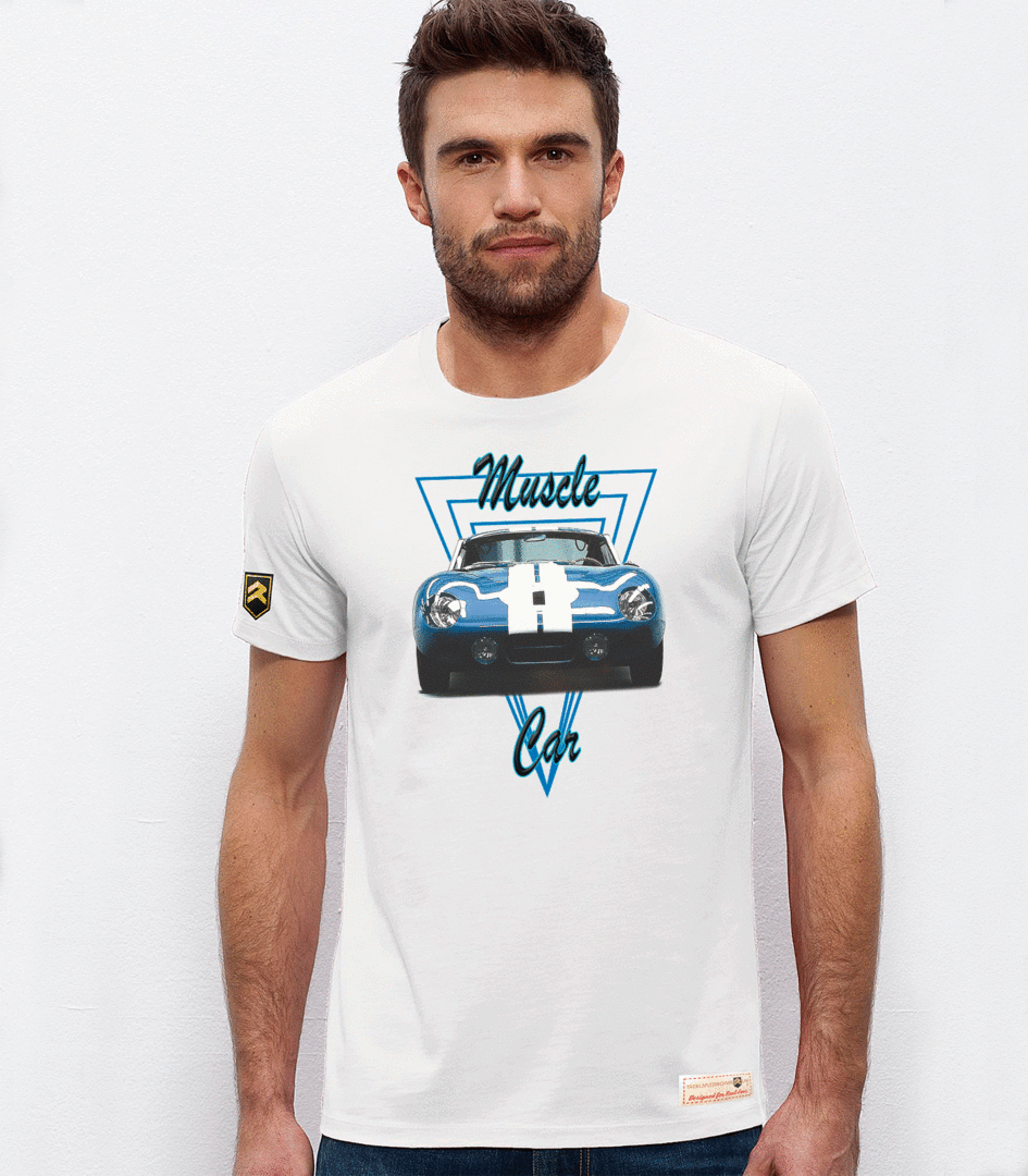 Camiseta Muscle Car IV color blanco - Diseño vintage coches americanos algodón orgánico OCS