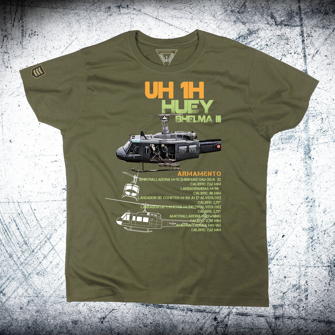Camiseta Ordnance HUEY BHELMA III color caqui - Esquema armamento helicóptero FAMET Ejército de Tierra
