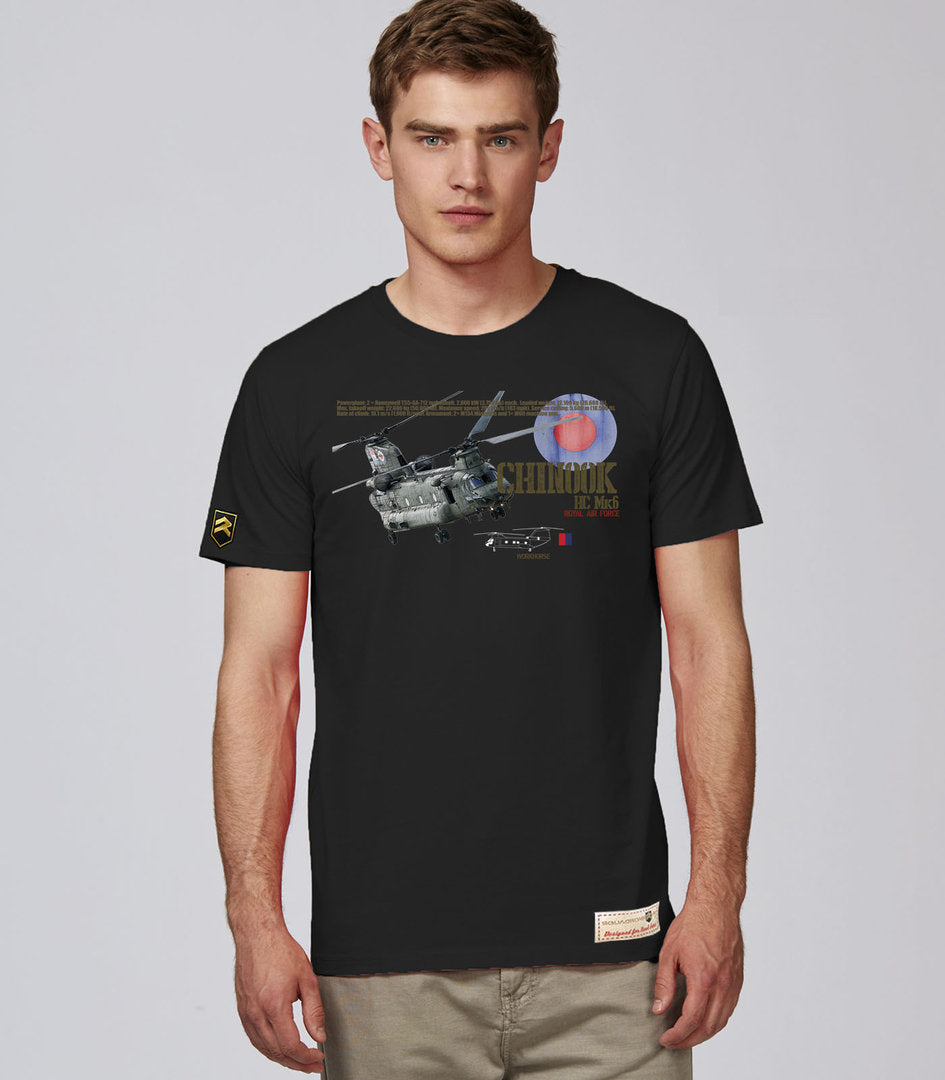 Camiseta Chinook HC Mk6 RAF Premium - Helicóptero Royal Air Force - Color Negro
