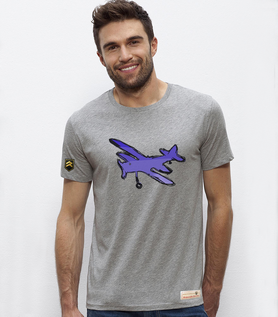 Camiseta Premium BIPLANO AZUL Colección COLO - Color Gris Jaspeado | Escuadrones
