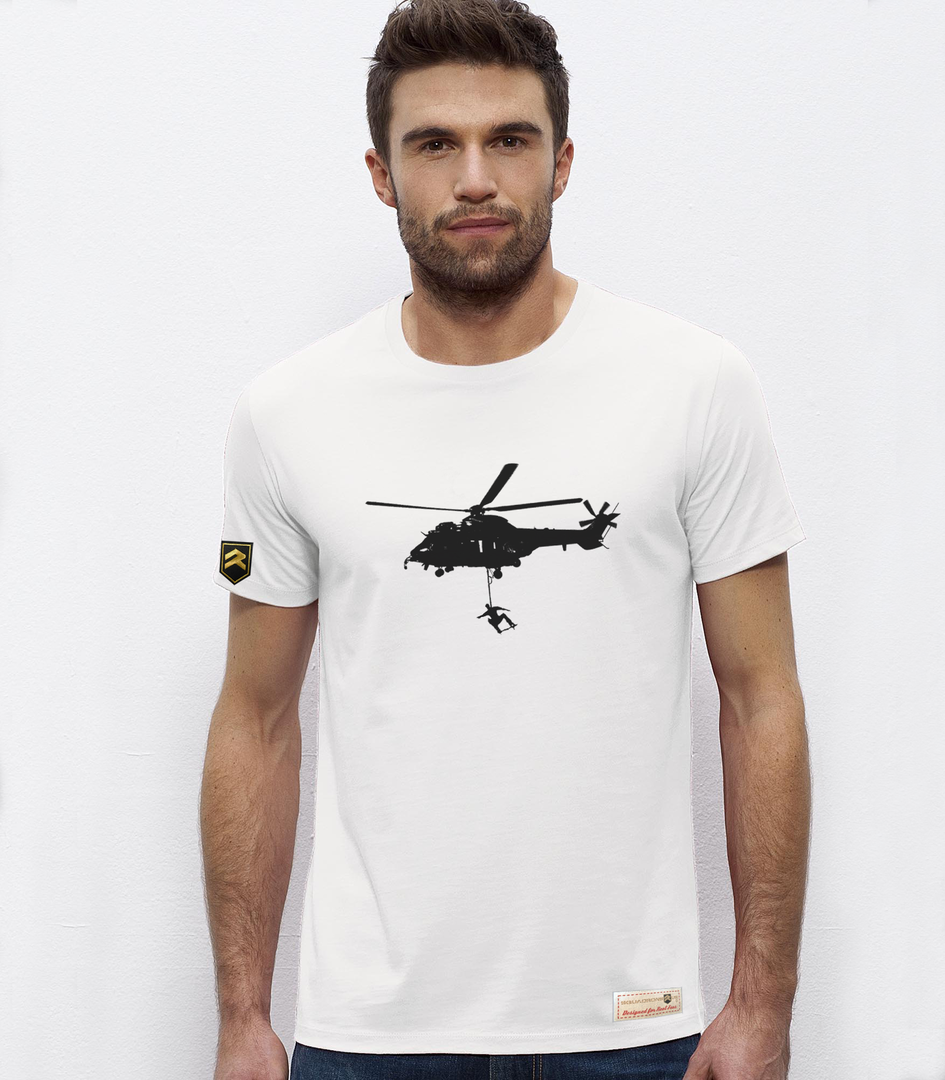 Camiseta premium Helicopter Skate blanca - Fusión helicóptero y skate urbano Colección COLO
