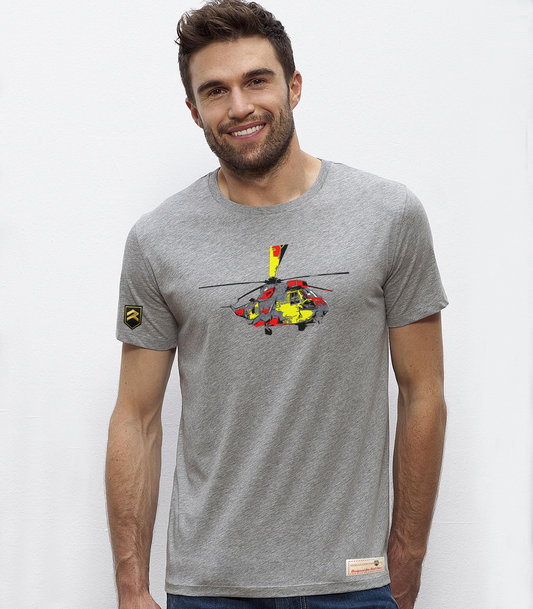 Camiseta premium SEAKING color Gris Jaspeado - Diseño exclusivo helicóptero naval Colección COLO
