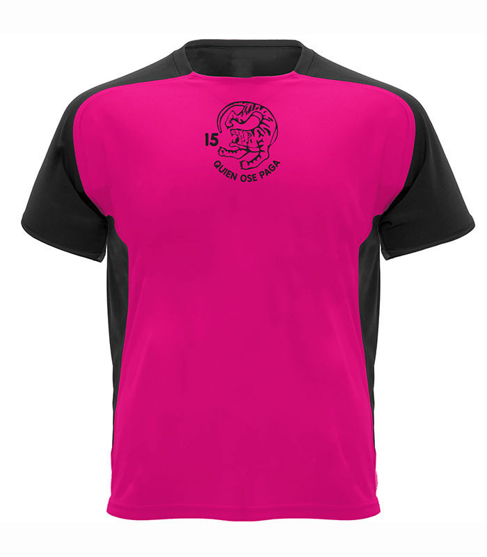 Camiseta técnica F/A-18 Ala 15 en fucsia fluor con negro, tejido técnico de poliéster para máximo rendimiento deportivo
