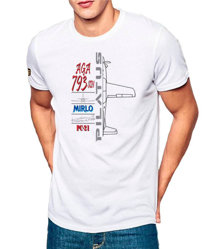 Camiseta militar AGA PC-21 Pilatus Mirlo Profile color blanco - Aviación militar Academia General del Aire

