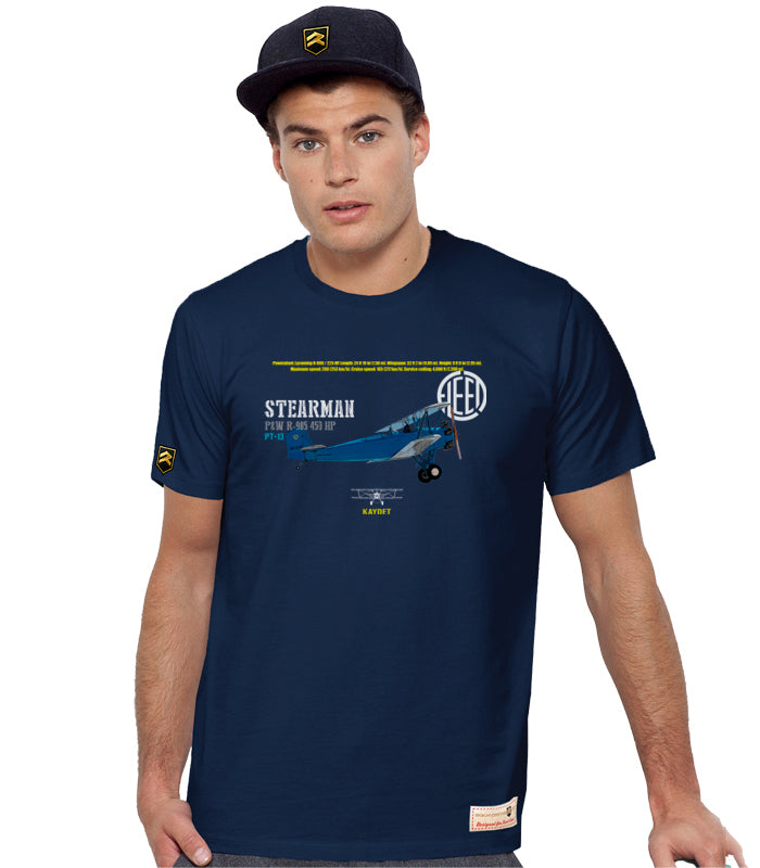 Camiseta Performance Boeing Stearman azul marino - Biplano aviación clásica
